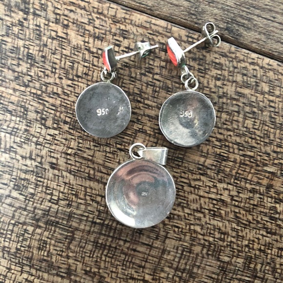 Peruvian 950 silver earrings and pendant set - Picture 3 of 4